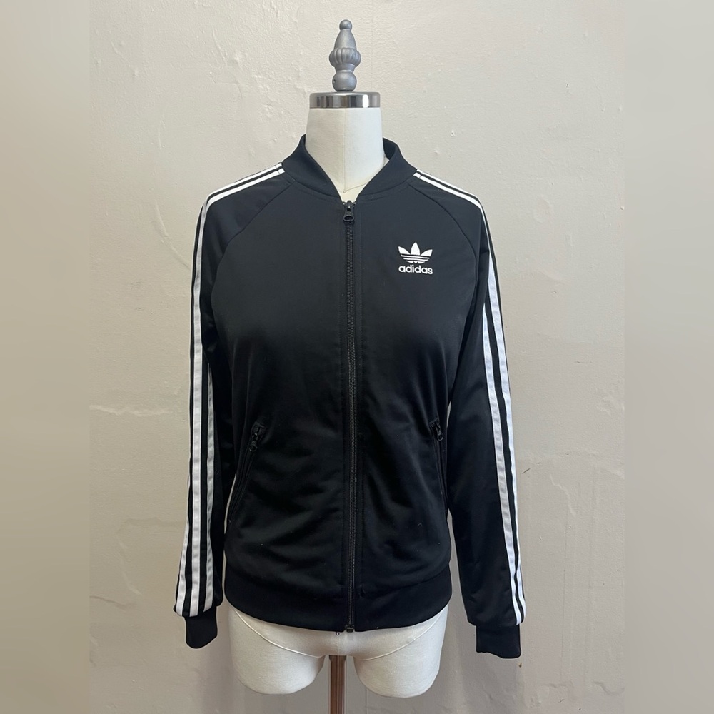 adidas Black Bomber Track Jacket with White Stripes